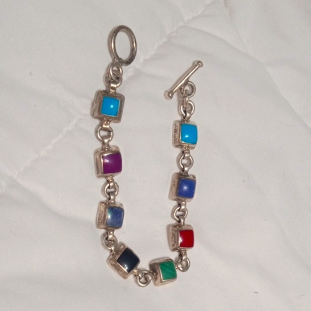 Multicolor Square Stone Bracelet 925 Stamped.